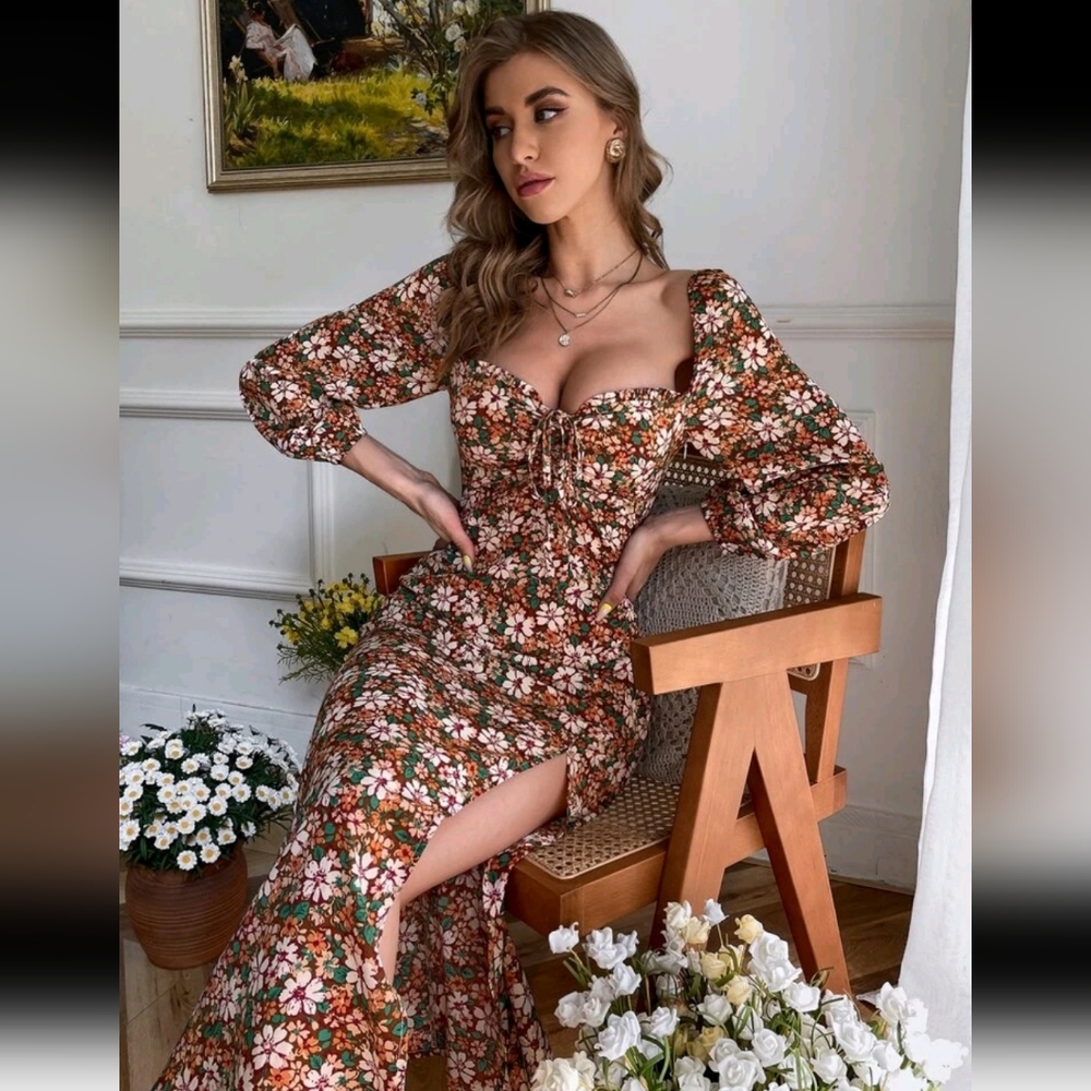 Shein Floral Midi Dress with side Slit